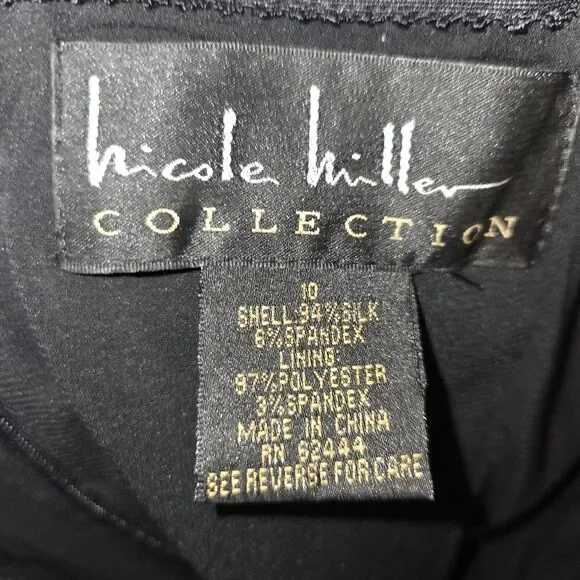 Nicole Miller Black & Gold Silk Floral Filigree Strapless Dress Gown Size 10 - Picture 9 of 10